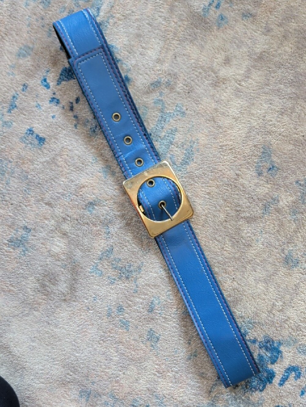 Vintage Stamped Blue Leather Dress Belt with Gold Buckle MCM